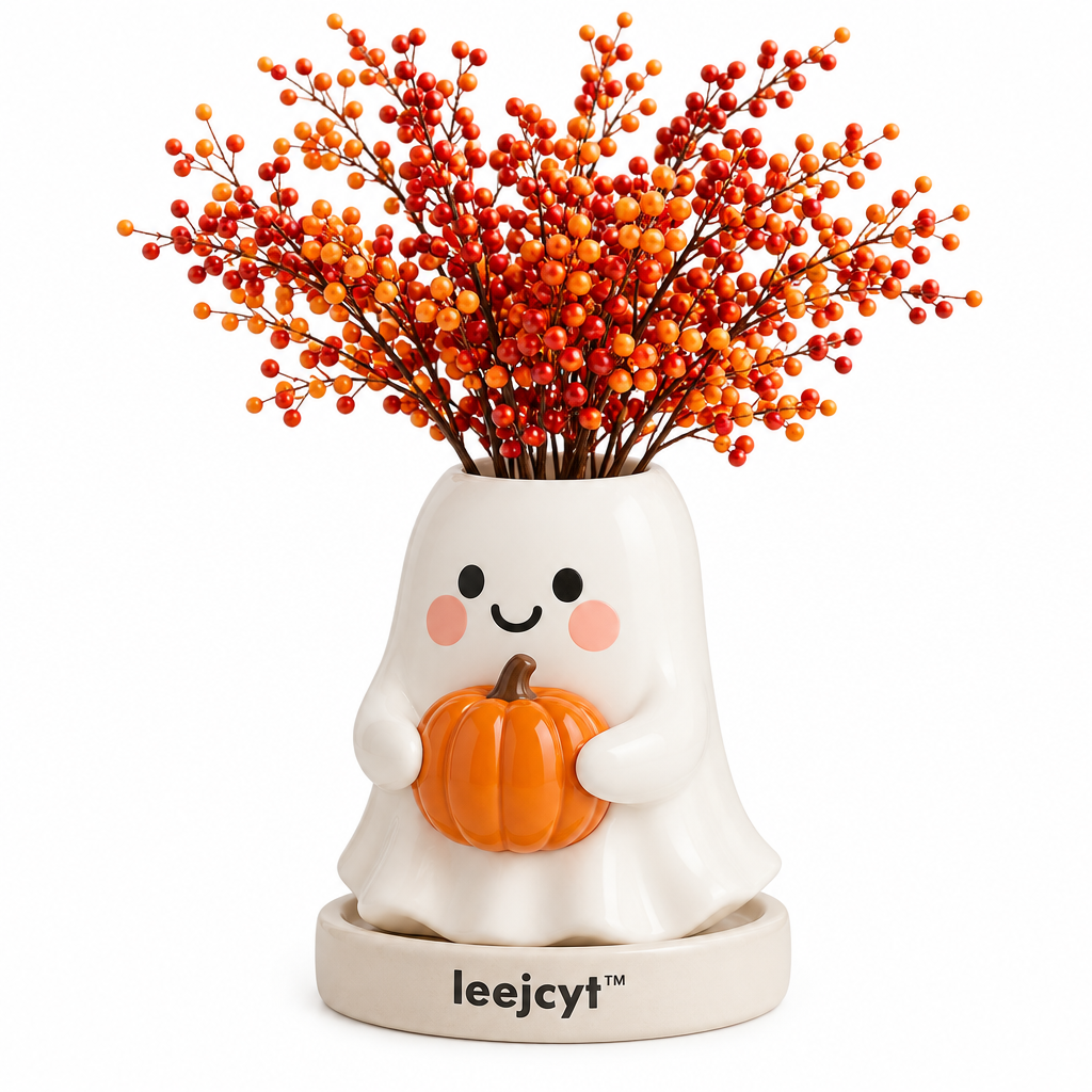 Halloween Ghost Pumpkin Vase Decor