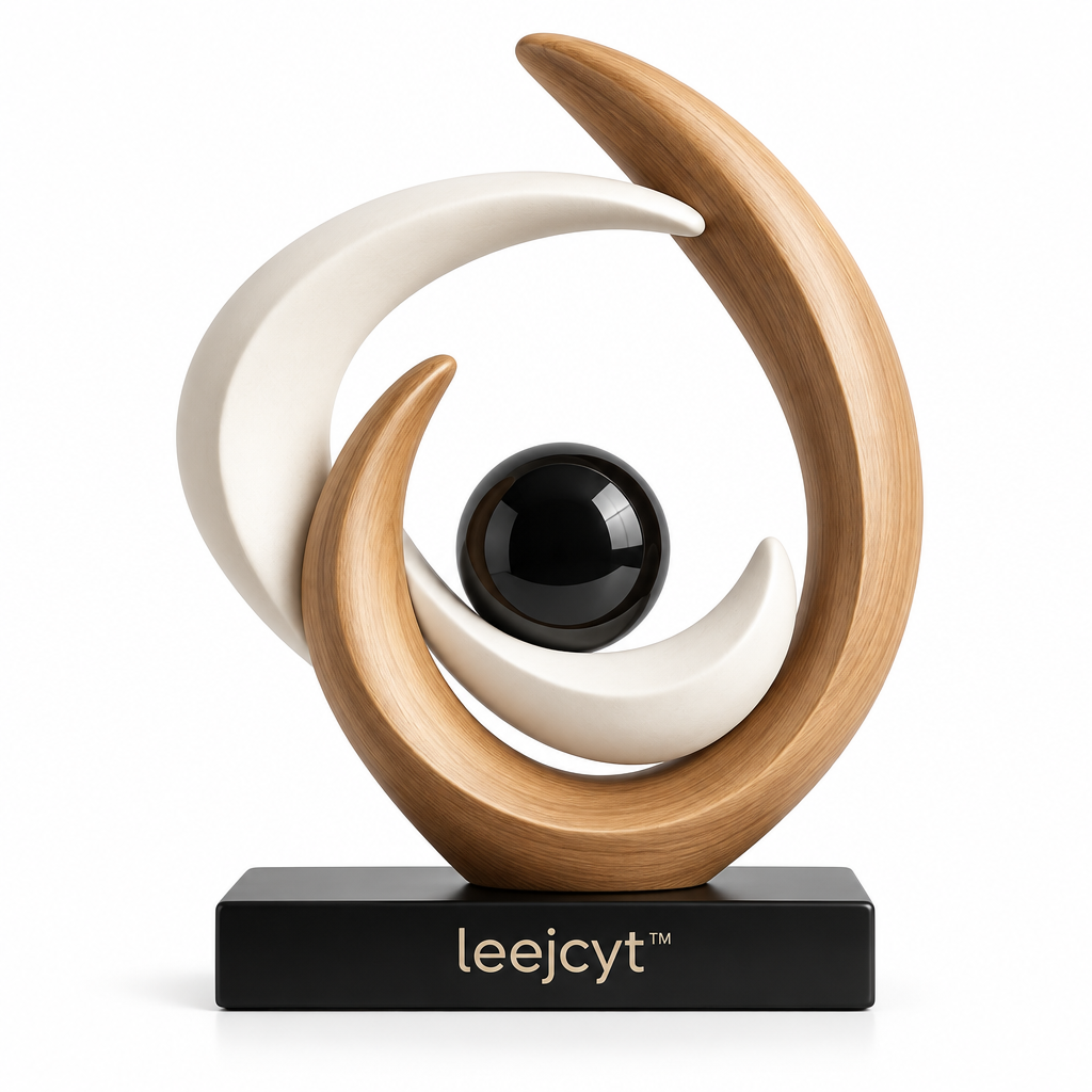 Modern Wood & White Orb Sculpture