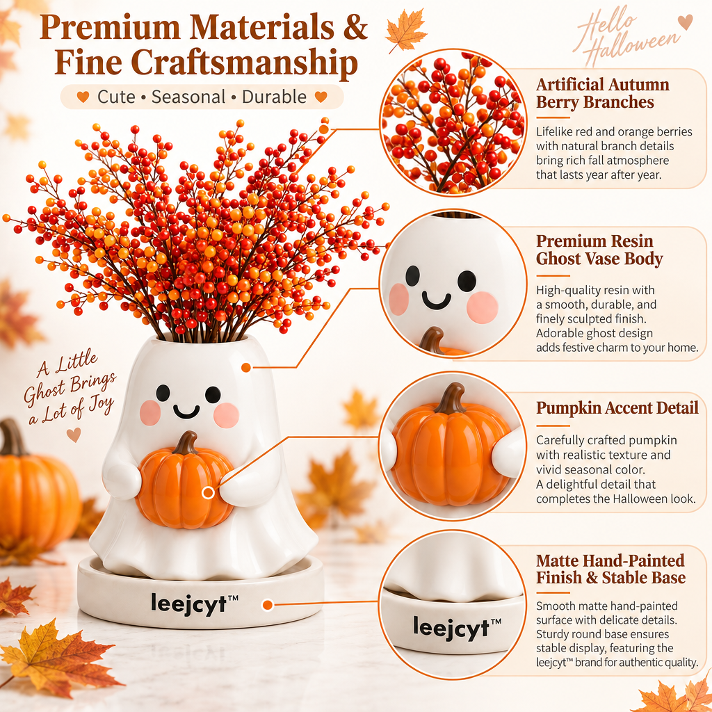 Halloween Ghost Pumpkin Vase Decor