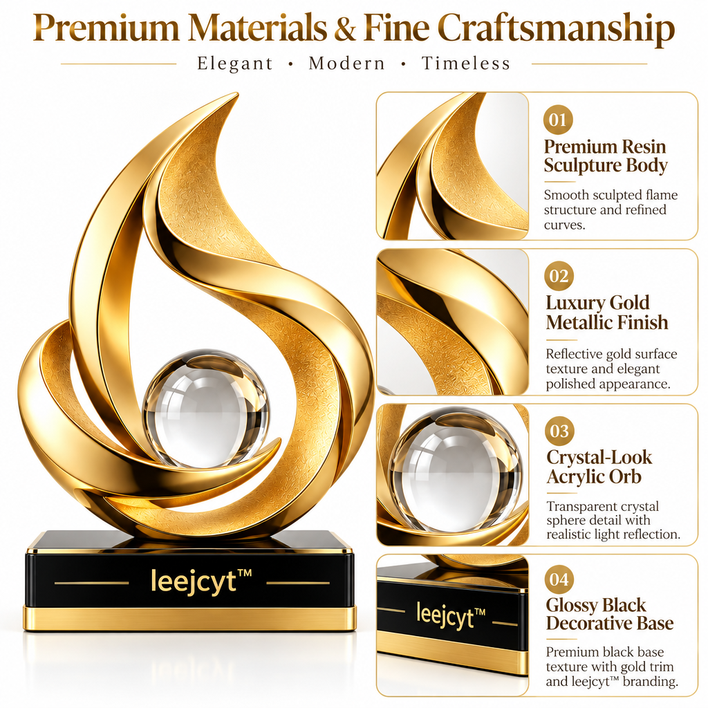 Golden Flame Crystal Sculpture Decor