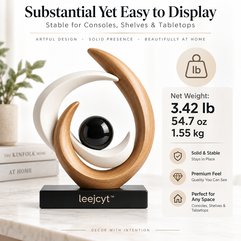 Modern Wood & White Orb Sculpture