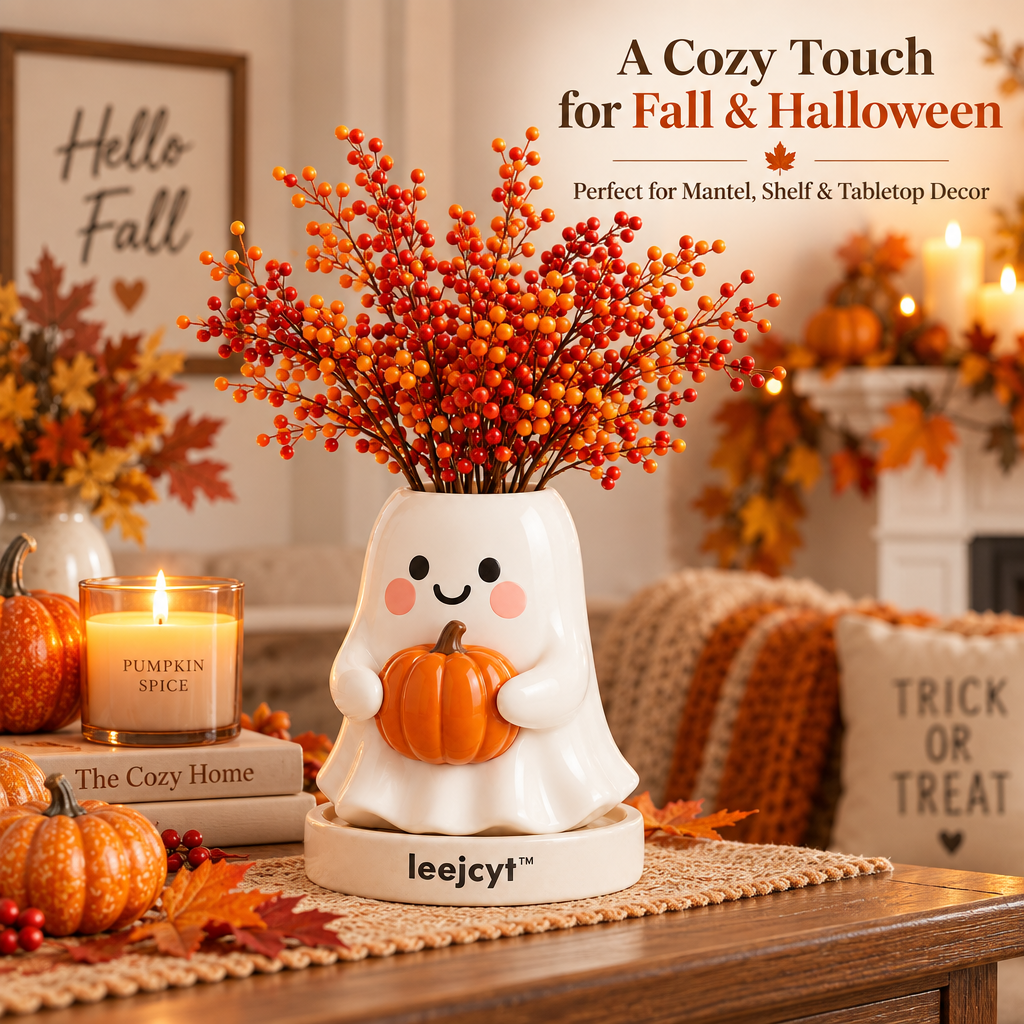 Halloween Ghost Pumpkin Vase Decor