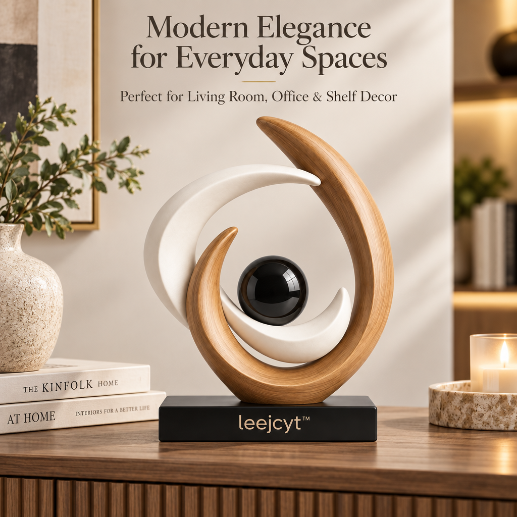 Modern Wood & White Orb Sculpture