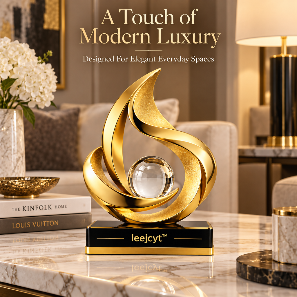 Golden Flame Crystal Sculpture Decor